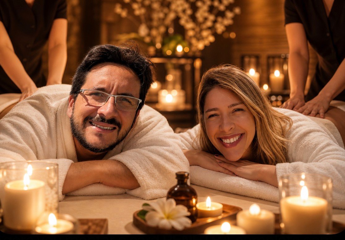 SPA day para o casal relaxar após um ano planejando o casamento